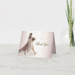 Cartão De Agradecimento Rosa Casamento no inverno Noiva Ouro Shiny Heart P