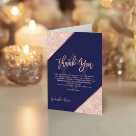 Cartão De Agradecimento Rosa Chic Dourado Marinho Azul Bat Mitzvah