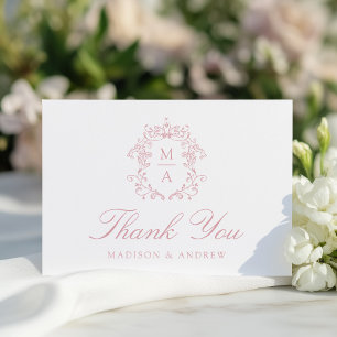 Cartão De Agradecimento Rosa Chinoiserie Monograma Casamento de Crest Eleg