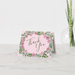 Cartão De Agradecimento Rosa claro Peony e Rosa Floral Casamento Obrigado