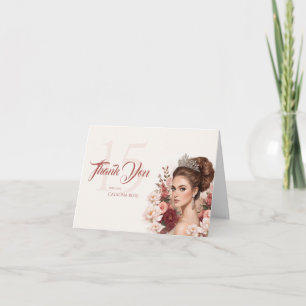 Cartão De Agradecimento Rosa com Rubor Rosa Elegante Quinceañera