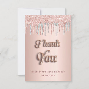 Cartão De Agradecimento Rosa de aniversário, ouro, cor-de-rosa, prata luxu