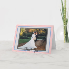 Cartão De Agradecimento Rosa de Casamento Monograma Azul Pastel Foto Obrig