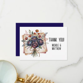 Cartão De Agradecimento Rosa de Elegante e Casamento de Coral