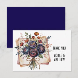 Cartão De Agradecimento Rosa de Elegante e Casamento de Coral