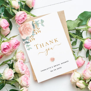 Cartão De Agradecimento rosa de ouro floral de eucalipto chá de panela cor