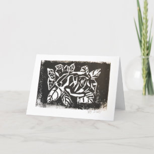 Cartão De Agradecimento Rosa do Linocut