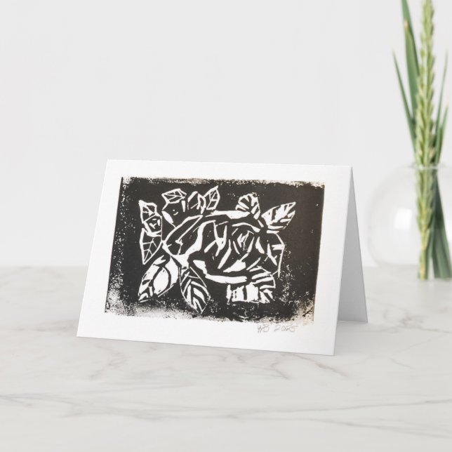 Cartão De Agradecimento Rosa do Linocut (Frente)