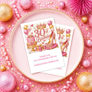 Cartão De Agradecimento Rosa Dourado Confete Rosa Brilho 30º Obrigado Carr
