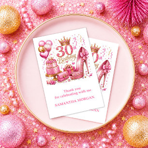 Cartão De Agradecimento Rosa Dourado Confete Rosa Brilho 30º Obrigado Cart