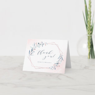 Cartão De Agradecimento Rosa Dourado Dusty Blue Greenery Casamento Geométr