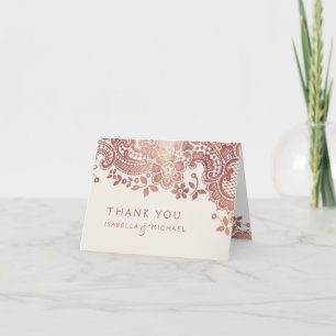 Cartão De Agradecimento Rosa dourado elegante vintage lace obrigado de cas