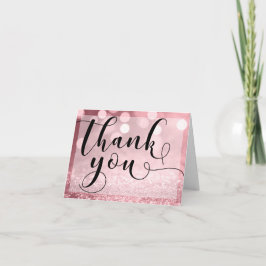 Cartão De Agradecimento Rosa Dourado Glitter Bokeh e Tipografia Obrigado