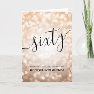 Cartão De Agradecimento Rosa Dourado Luzes Brilhantes 60º Aniversário Obri
