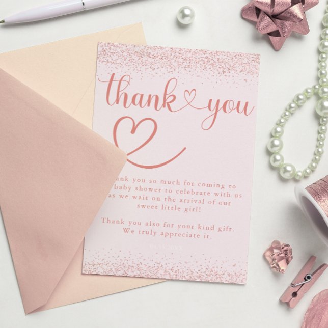 Cartão De Agradecimento Rosa Dourado Obrigado Confetes Coração Script (Criador carregado)