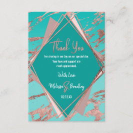 Cartão De Agradecimento Rosa Dourado Teal Green Marble Diamond Obrigado