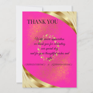 Cartão de Agradecimento Rosa e Dourado Elegante