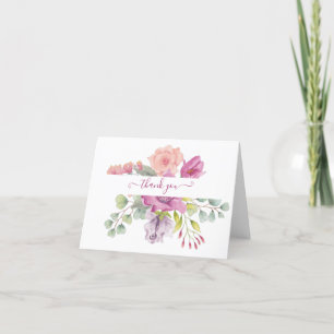 Cartão De Agradecimento Rosa e pêssego floral personalizado em aquarela ta