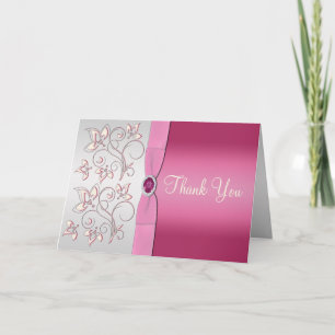 Cartão de Agradecimento Rosa e Prata