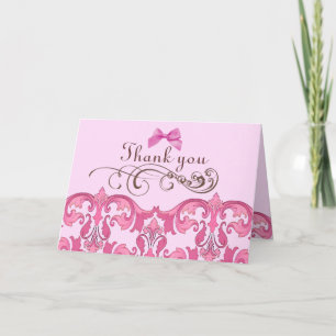 Cartão de Agradecimento Rosa Elegante Damask