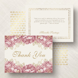Cartão De Agradecimento Rosa Enrubescido Elegante Floral Quinceanera