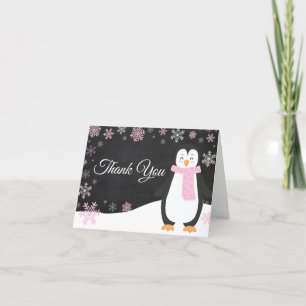 Cartão de agradecimento rosa floco de neve pinguim