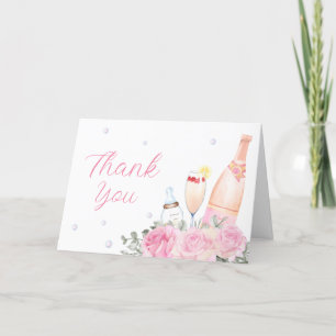 Cartão De Agradecimento Rosa Flor Poppin Champagne Frascos Chá de fraldas