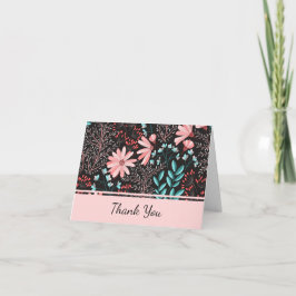 Cartão De Agradecimento Rosa Floral e azul-esverdeado