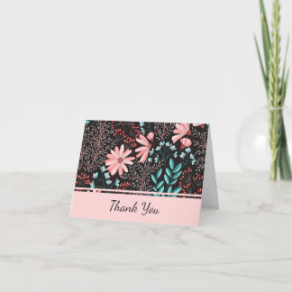 Cartão De Agradecimento Rosa Floral e azul-esverdeado