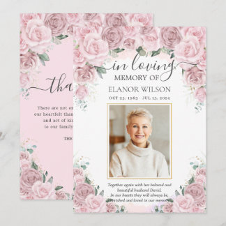 Cartão De Agradecimento Rosa Floral Foto Funeral Memorial Suave