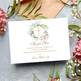 Cartão De Agradecimento Rosa Floral Garland Dourada Primeira Comunhão Sagr