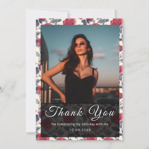 Cartão De Agradecimento Rosa Floral Personalizada Feliz Aniversário