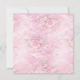 Cartão De Agradecimento Rosa Floral Sonhador Pérolas Laços Brilho Pastel