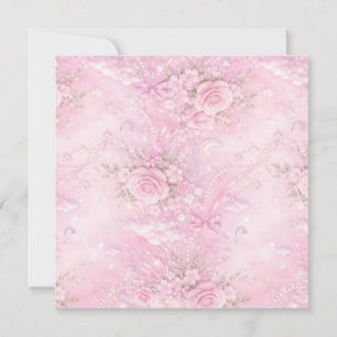Cartão De Agradecimento Rosa Floral Sonhador Pérolas Laços Brilho Pastel