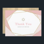 Cartão De Agradecimento Rosa Geométrico e Bat Mitzvah Dourado<br><div class="desc">Este cartões de agradecimentos plano moderno e chic Bat Mitzvah apresenta um fundo branco com quadros geométricos falsos de ouro a rosa. O verso apresenta um fundo dourado falso. Altere a cor de fundo e personalize-a para as suas necessidades. Você pode encontrar produtos correspondentes na minha loja.</div>