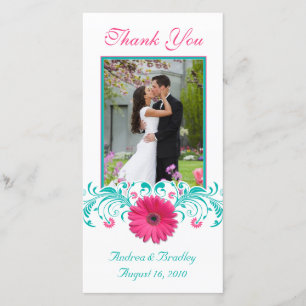 Cartão De Agradecimento Rosa Gerbera Daisy Turquoise Floral Obrigado