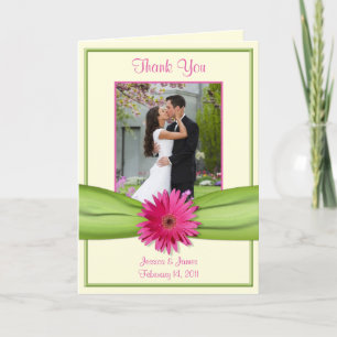 Cartão De Agradecimento Rosa Gerbera Daisy Verde Foto de Casamento Agradec