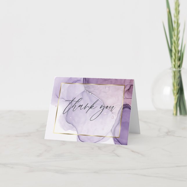 Cartão de Agradecimento Rosa Lilás de Tinta Alcoól (Frente)