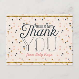 Cartão De Agradecimento Rosa & obrigado Dourado das estrelas da cintilação