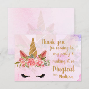 Cartão De Agradecimento Rosa Pasta Bonita Unicórnio Floral Aniversário