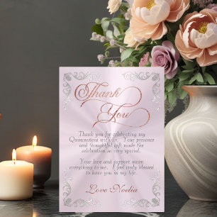 Cartão De Agradecimento Rosa Pastel - Quadro Vintage e Tiara Quinceanera