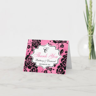 Cartão de Agradecimento Rosa Preto Branco Floral D