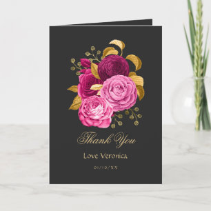 Cartão De Agradecimento Rosa quente e Dourada Floral
