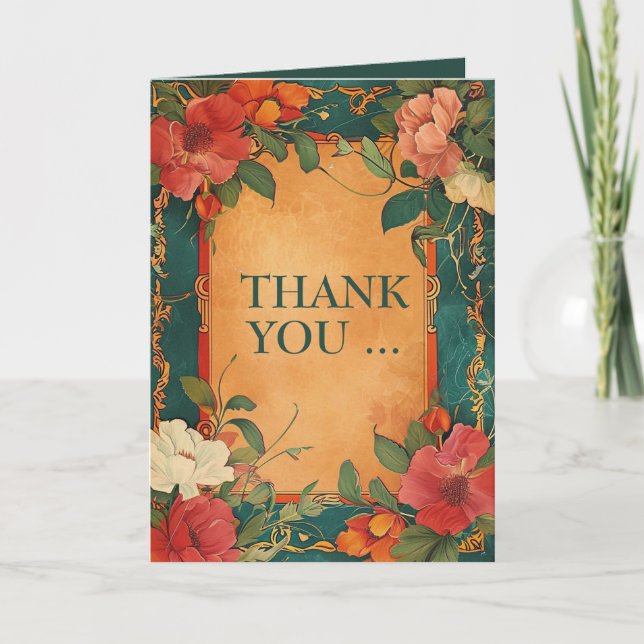 Cartão De Agradecimento 🌹 Rosa Romance: Art Nouveau Splendor (Frente)