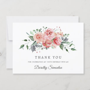 Cartão De Agradecimento Rosa Rosa Rosa Cor-de-Rosa Floral 100.º Aniversári