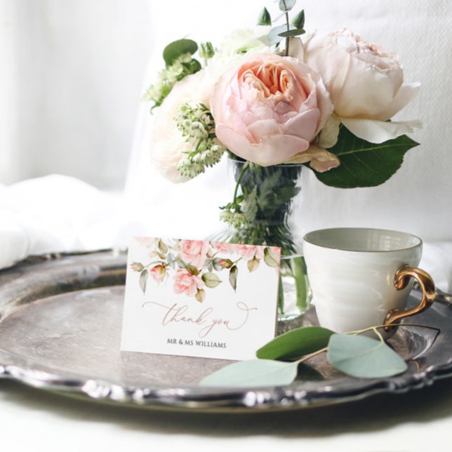 Cartão De Agradecimento Rosa Rosa Rosa Rosa Rosa e Greenerescente Deixa Ca (Criador carregado)