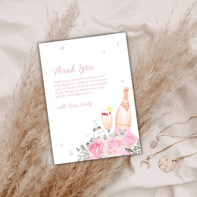 Cartão De Agradecimento Rosa Rosa Rosa Rosa Rosa Rosa Pavilha Garrafas de  (Pink Rose Poppin Champagne Bottles Baby Shower Thank You Card)