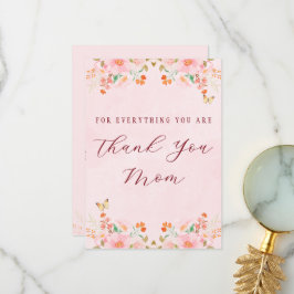 Cartão De Agradecimento Rosa Suave Elegante Floral Obrigado Dia das Mães
