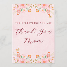 Cartão De Agradecimento Rosa Suave Elegante Floral Obrigado Dia das Mães