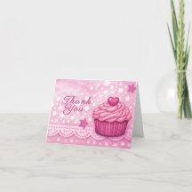 Cartão de Agradecimento Rosa - Tema de Cupcake de 
